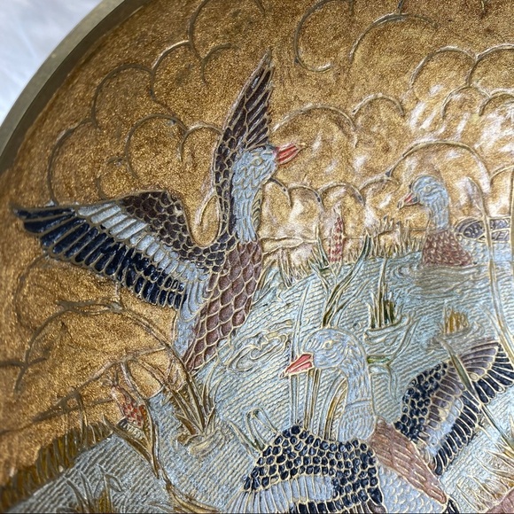 Archana Handicrafts Brass Cloisonné Painted Enamel Birds in Pond Decorative Bowl - Picture 8 of 10